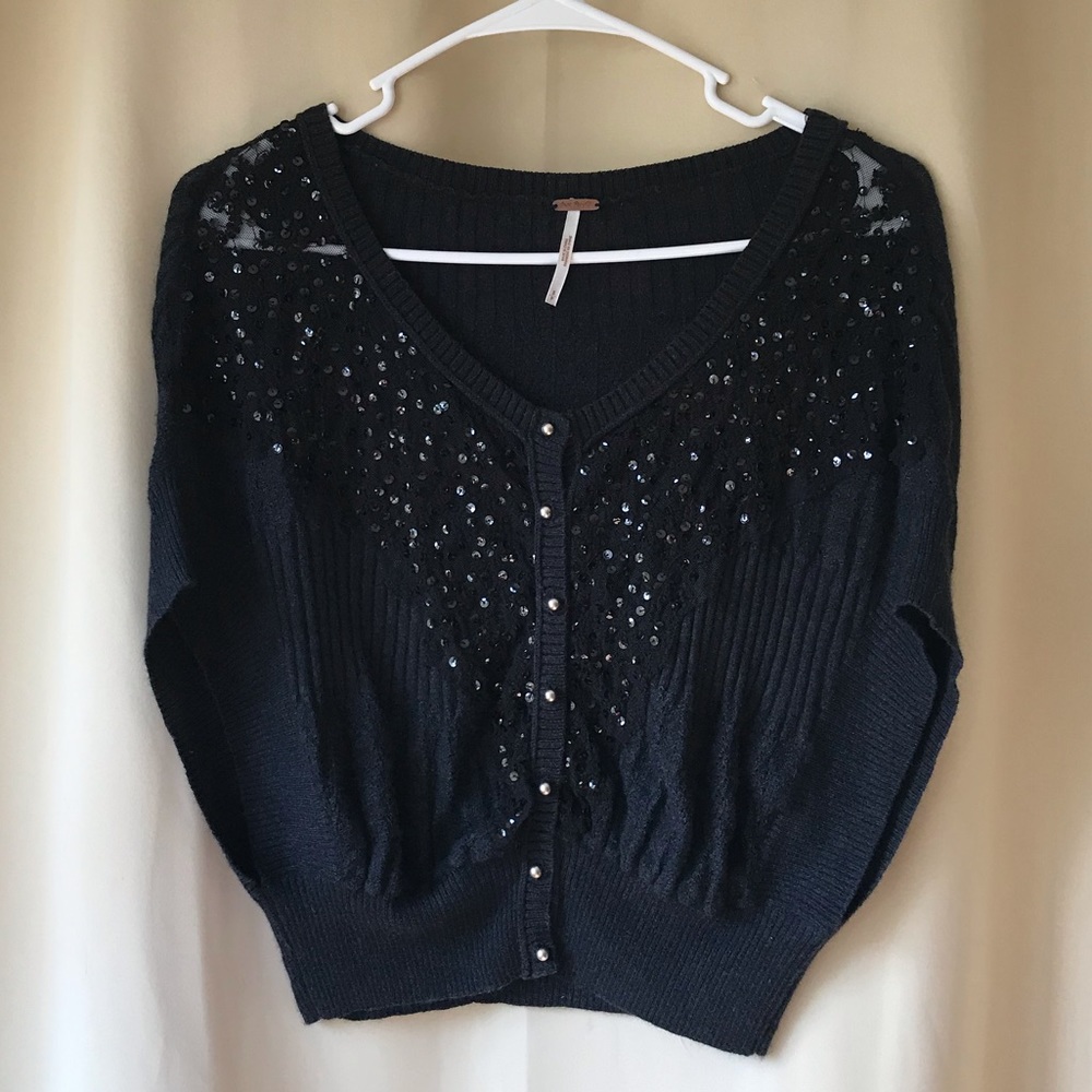 Free People Sequin Button Up Shrug